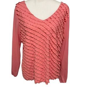 Pink ruffle long sleeve blouse 1X